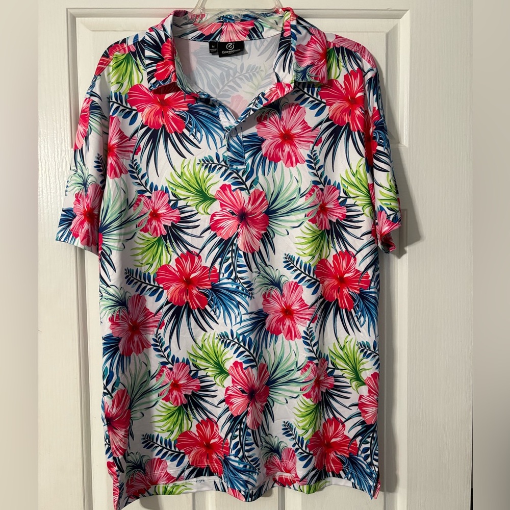 Men’s golf polo size medium with tropical pattern